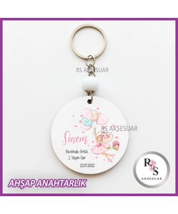 Balonlu Kız Baskılı Anahtarlık -uv69