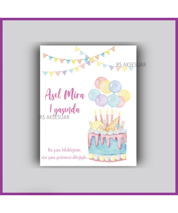 Pastalı Doğum Günü Temalı Hediyelik Bileklik İsim Kartı