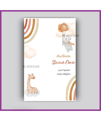 Hayvan ve gökkuşağı Temalı - Hediyelik Anahtarlık İsim Kartı