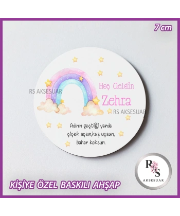 Gökkuşağı Baskılı Ahşap Bebek Hediyelik -uv13