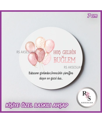 Balonlu Baskılı Ahşap Bebek Hediyelik -uv14