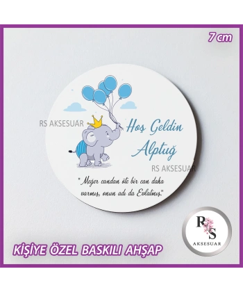 Fil Baskılı Ahşap Bebek Hediyelik -uv12