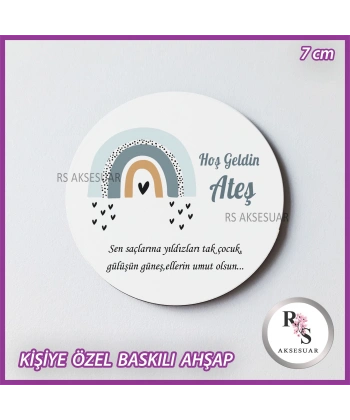 Gökkuşağı Baskılı Ahşap Bebek Hediyelik -uv11