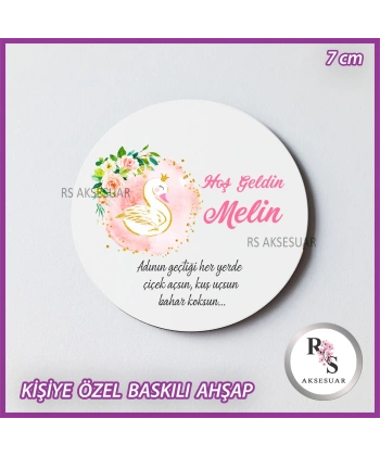 Kuğu Baskılı Ahşap Bebek Hediyelik -uv6