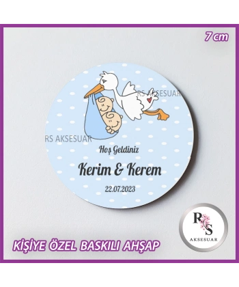 İkiz Ahşap Baskılı Bebek Hediyelik -uv31