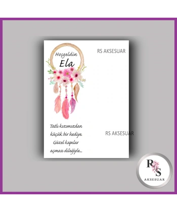 Nazar Boncuklu Anahtarlık Kız Bebek İsim Kartı - NA48