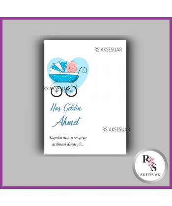 Nazar Boncuklu Anahtarlık Erkek Bebek İsim Kartı - NA54