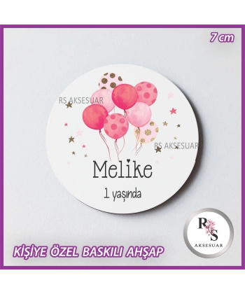 Pembe Balon Baskılı Ahşap Bebek Hediyelik -uv19