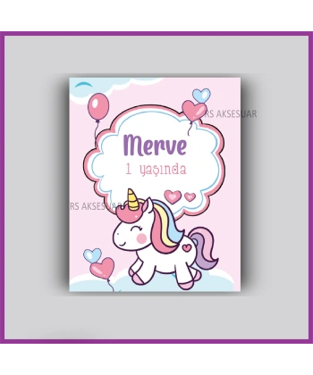 Unicorn Temalı Hediyelik Bileklik İsim Kartı