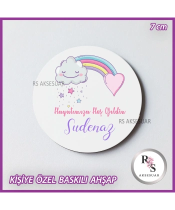Gökkuşağı Baskılı Ahşap Bebek Hediyelik -uv2