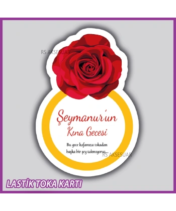 Güllü Yüzük Lastik Toka Kartı -Nikah, Nişan, Kına Hatırası