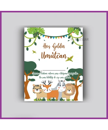 Tropikal Safari Hayvanlar Temalı Hediyelik Bileklik İsim Kartı