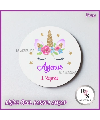 Unicorn Baskılı Ahşap Bebek Hediyelik -uv8