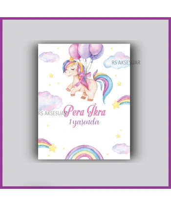 Unicorn Temalı Hediyelik Bileklik İsim Kartı