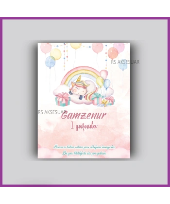 Unicorn Temalı Hediyelik Bileklik İsim Kartı