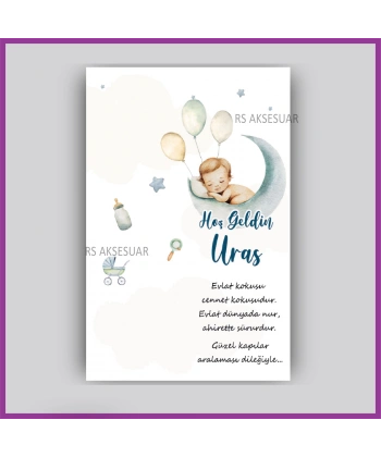 Balonlu Bebek Temalı - Hediyelik Yıldız Anahtarlık İsim Kartı