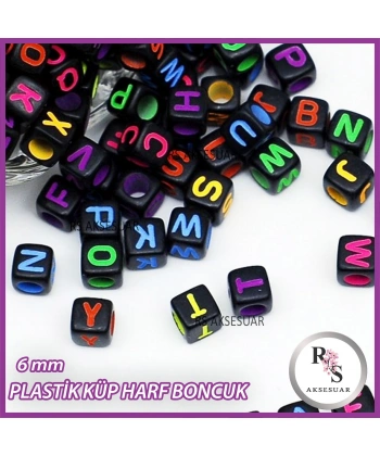 100gr harf 6mm Plastik Renkli Küp Boncuk -Karışık