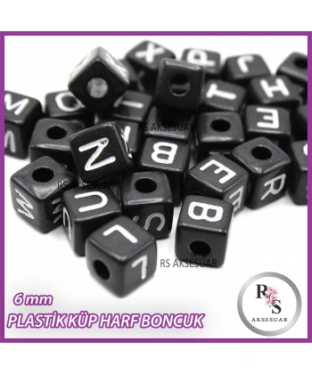 100gr harf 6mm Plastik Küp Boncuk -Siyah