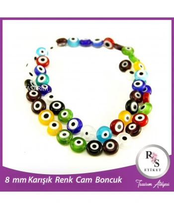 48 adet 8 mm Cam Nazarboncuk -Bileklik boncuğu -Karışık Renkli