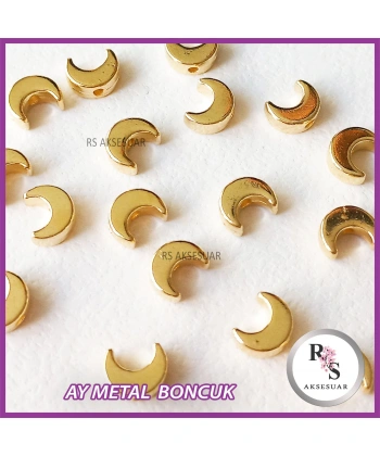 50 adet Ay Metal Boncuk - Şans Bileklik Boncuğu - Altın Renkli