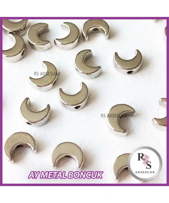 50 adet Ay Metal Boncuk - Şans Bileklik Boncuğu - Gümüş Renkli