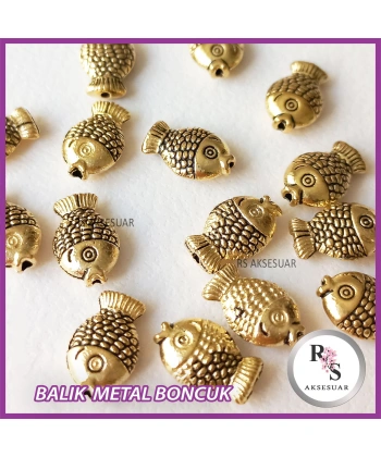 50 adet Balık Metal Boncuk - Şans Bileklik Boncuğu - Altın Renkli