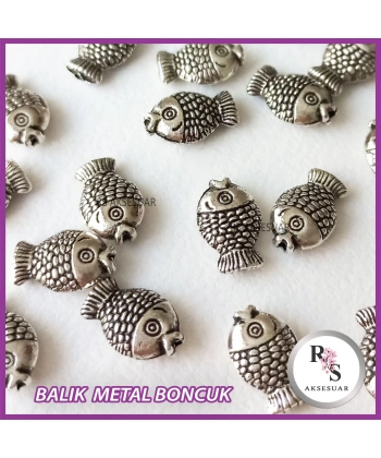 50 adet Balık Metal Boncuk - Şans Bileklik Boncuğu - Gümüş Renkli