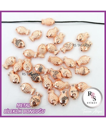 50 adet Balık Metal Boncuk - Şans Bileklik Boncuğu - Pembe Renkli