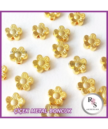 50 adet Papatya Çiçek Metal Boncuk - Şans Bileklik Boncuğu - Altın Renkli
