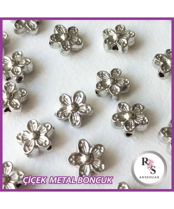 50 adet Papatya Çiçek Metal Boncuk - Şans Bileklik Boncuğu - Gümüş Renkli