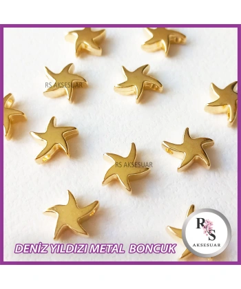 50 adet Deniz Yıldızı Metal Boncuk - Şans Bileklik Boncuğu - Altın Renkli