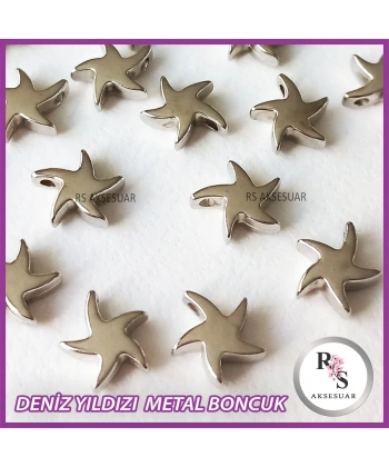 50 adet Deniz Yıldızı Metal Boncuk - Şans Bileklik Boncuğu - Gümüş Renkli