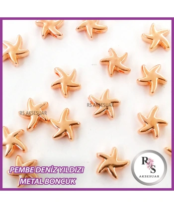 50 adet Deniz Yıldızı Metal Boncuk - Şans Bileklik Boncuğu - Pembe Renkli