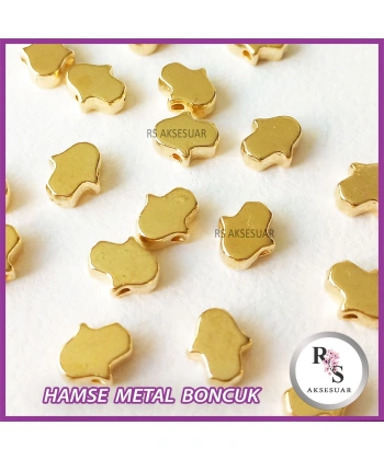 50 adet El, Hamse Metal Boncuk - Şans Bileklik Boncuğu - Altın Renkli