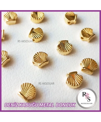 50 adet İstiridye Midye Metal Boncuk - Şans Bileklik Boncuğu - Altın Renkli