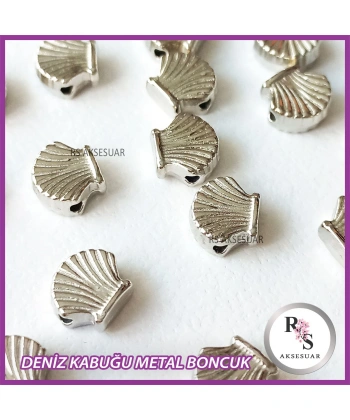 50 adet İstiridye Midye Metal Boncuk - Şans Bileklik Boncuğu - Gümüş Renkli