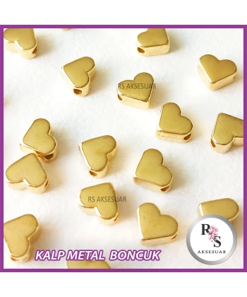 50 adet Kalp Metal Boncuk - Şans Bileklik Boncuğu - Altın Renkli