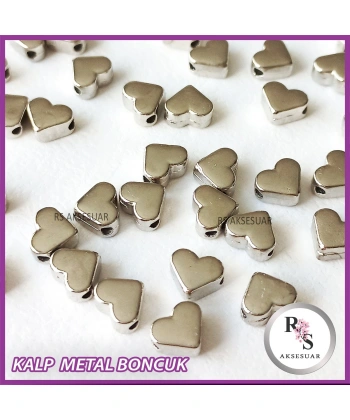 50 adet Kalp Metal Boncuk - Şans Bileklik Boncuğu - Gümüş Renkli
