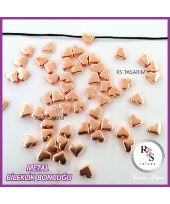 50 adet Kalp Metal Boncuk - Şans Bileklik Boncuğu - Pembe Renkli