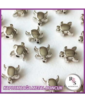 50 adet Kaplumbağa Metal Boncuk - Şans Bileklik Boncuğu - Gümüş Renkli