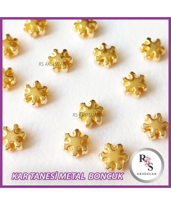 50 adet Kar Tanesi Metal Boncuk - Şans Bileklik Boncuğu - Altın Renkli
