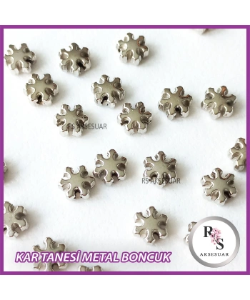 50 adet Kar Tanesi Metal Boncuk - Şans Bileklik Boncuğu - Gümüş Renkli