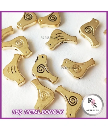 50 adet Kuş Metal Boncuk - Şans Bileklik Boncuğu - Altın Renkli