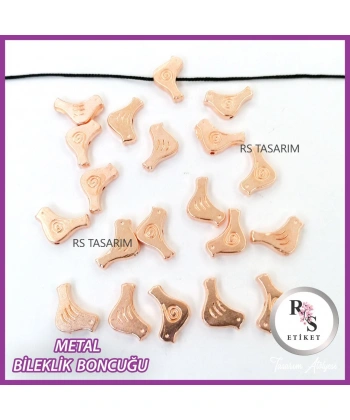 50 adet Kuş Metal Boncuk - Şans Bileklik Boncuğu - Pembe Renkli