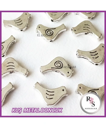 50 adet Kuş Metal Şans Bileklik Boncuğu - Gümüş Renkli