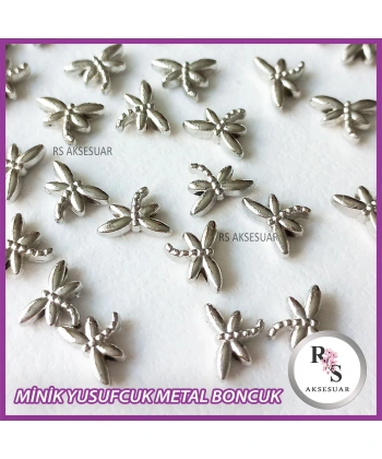 50 adet Minik Yusufcuk Metal Boncuk - Şans Bileklik Boncuğu - Gümüş Renkli