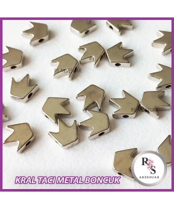 50 adet Taç, Kral Tacı Metal Boncuk - Şans Bileklik Boncuğu - Gümüş Renkli