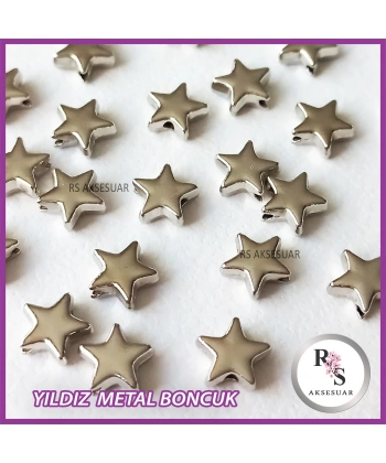 50 adet Yıldız Metal Boncuk - Şans Bileklik Boncuğu - Gümüş Renkli