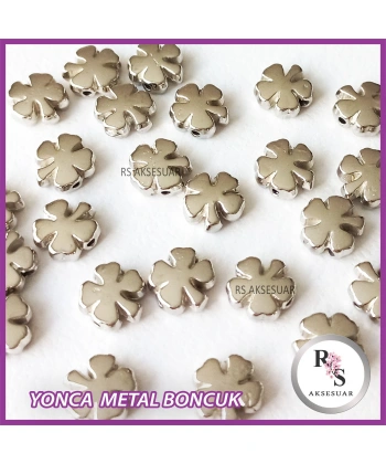 50 adet Yonca Metal Boncuk - Şans Bileklik Boncuğu - Gümüş Renkli