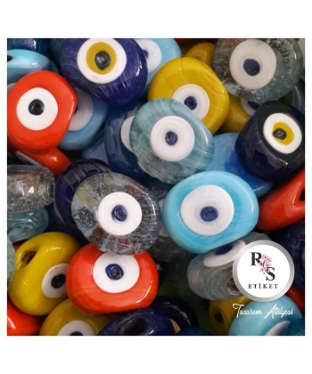 50 adet CAM NAZAR BONCUĞU 2.5cm - DELİKLİ DANA GÖZ NAZARBONCUK - ANAHTARLIK BONCUĞU - DANAGÖZ